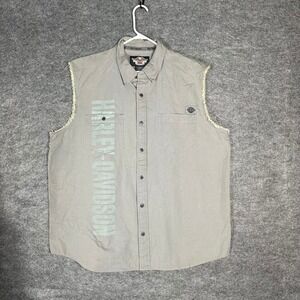 Harley Davidson Mens Sleeveless Button Up Shirt Gray 2XL Eagle Graphic